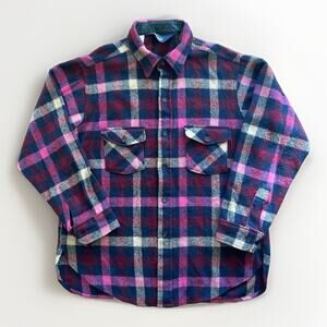 Vintage Woolrich 70s-80s Heavyweight Plaid Flannel Overshirt Size Large USA Wool